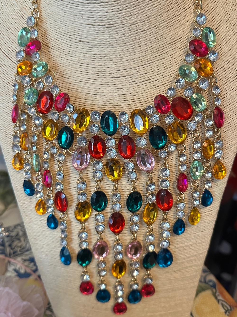 Colorful Crystal Statement Bib Necklace - Multicolor